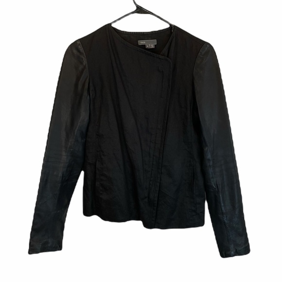 Vince Linen & Lamb Leather Moto Jacket – Black – Size 2 - Picture 4 of 14